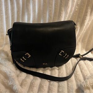 Ralph Lauren Black Leather Women's Messenger Bag & matching wallet